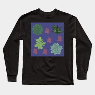 Succulents Pattern Indigo Long Sleeve T-Shirt